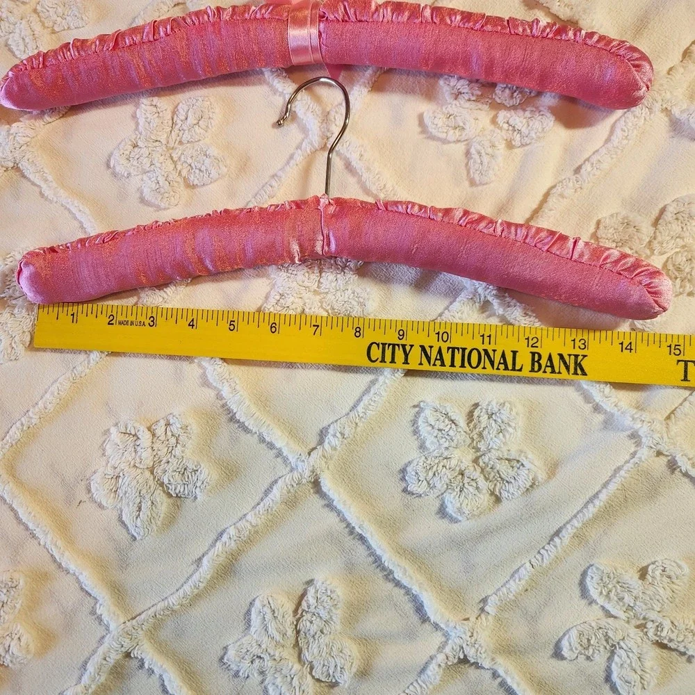 Fabric Padded Clothes‎ Hangers Satin Soft Pink Material Three Count 14.25